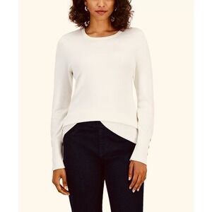 JM Collection Button Sleeve Crewneck Core Sweater Women's Size Large Cream NWT